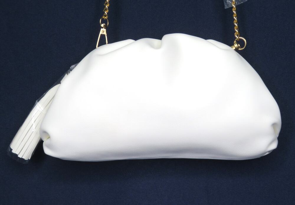 New UNDERSTATED LEATHER x CURATEUR Cream Vegan Leather Clutch Cocktail Bag